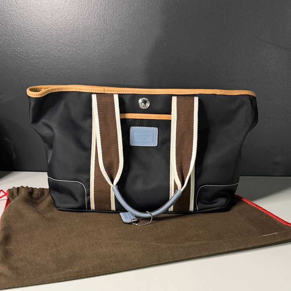 Coach Hampton Sm. Black Sateen and Brown Tote Bag w Dust Bag